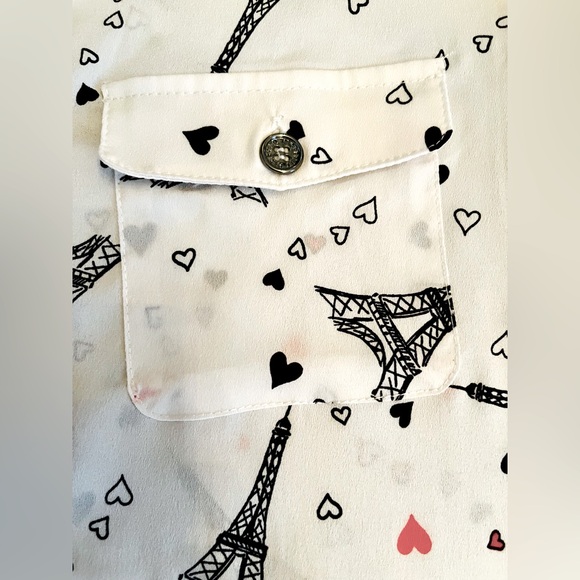 Karl Lagerfeld Paris Hearts Eiffel Tower Button Shirt Womens Size XS - Picture 6 of 10
